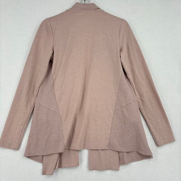 LOGO Lounge Lori Goldstein French Terry Open Cardigan Waffle Panels Beige XS - Picture 4 of 9